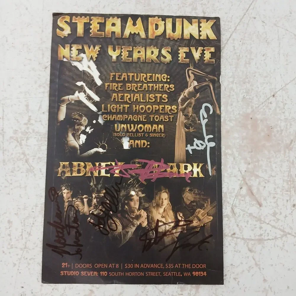 Abney Park Signed Steampunk New Years Eve Flyer & Ticket Lot Concert 2010